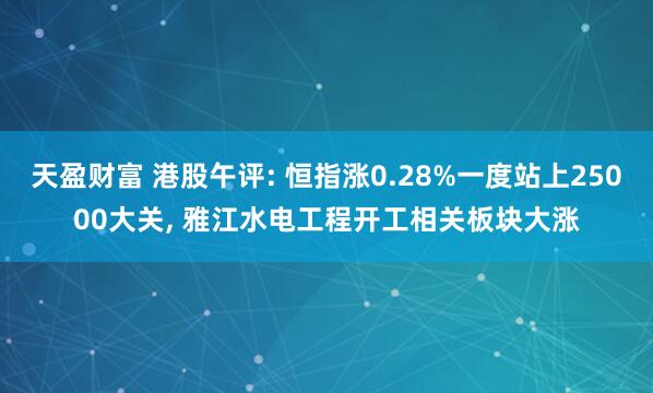 天盈财富 港股午评: 恒指涨0.28%一度站上25000大关, 雅江水电工程开工相关板块大涨